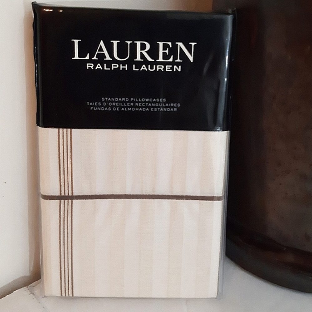 Ralph Lauren Home Allie Stripe Standard Pillowcases Cream MSRP $130 - Picture 2 of 8